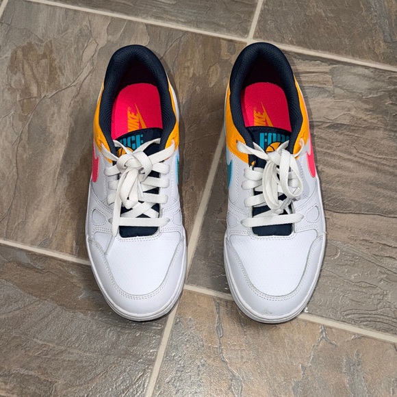 Nike Shoes - Nike Full Force Low White Sneakers with Pink and Orange Accents